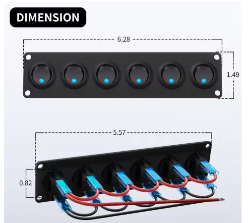 Pre Wired 6 Gang Switch Panel LED Rocker Switch 12V 20A Panel Car Truck Marine
