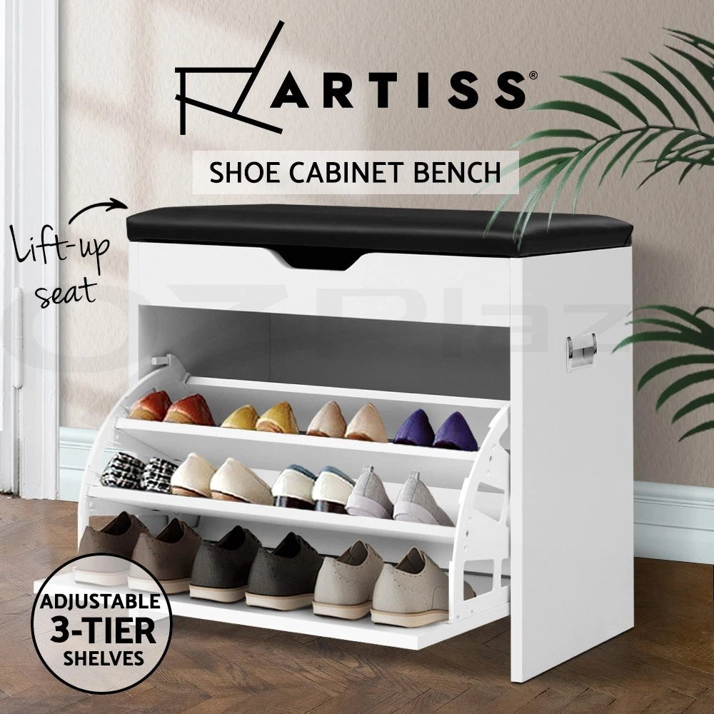 Shoe Rack Storage Cabinet Bench Organiser Storage Cupboard 3-tier White
