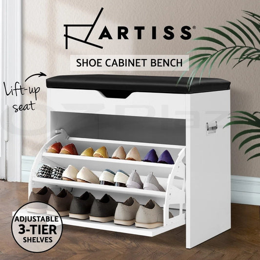 Shoe Rack Storage Cabinet Bench Organiser Storage Cupboard 3-tier White