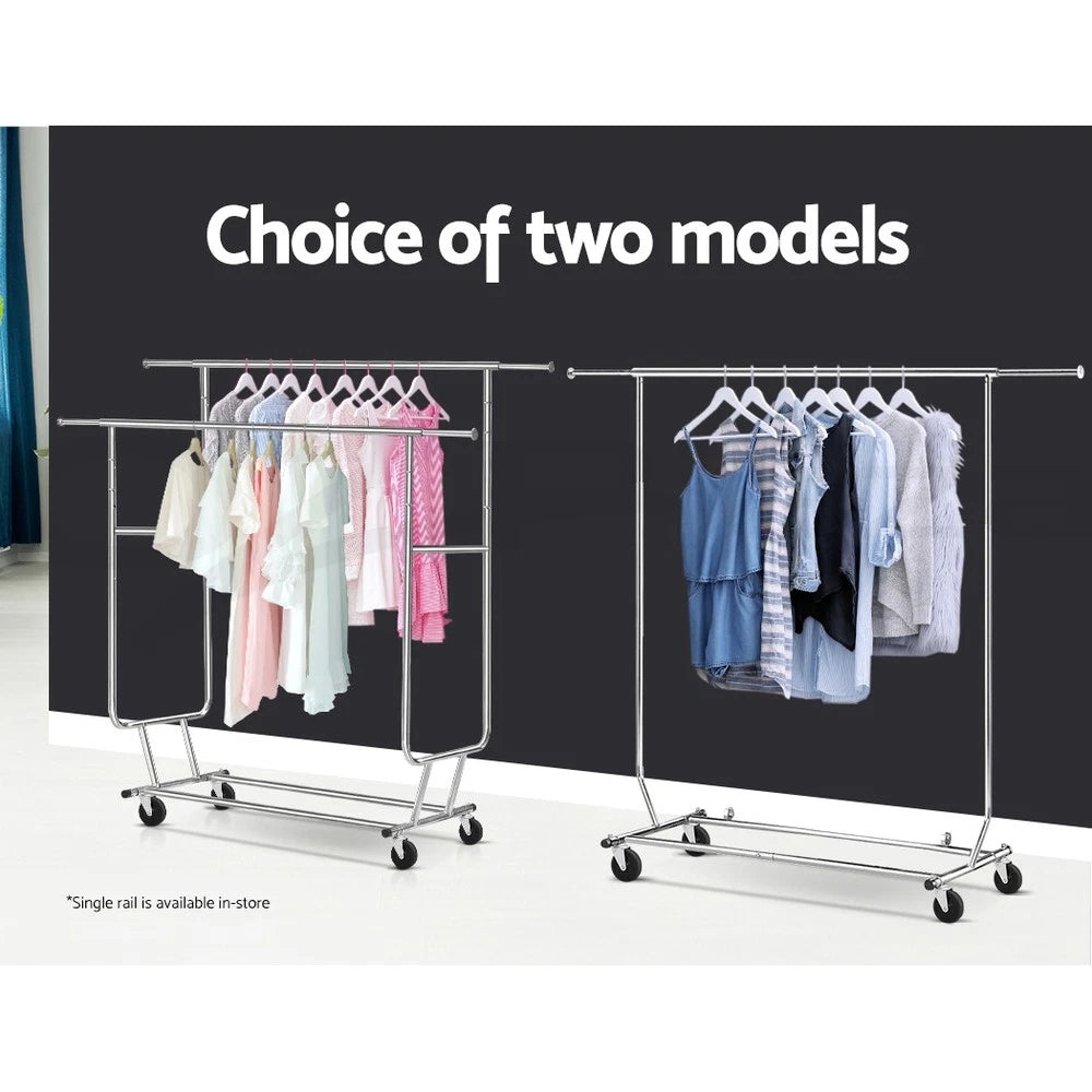 Clothes Rack Airer Double Rail Stand Metal Adjustable Hanger Portable