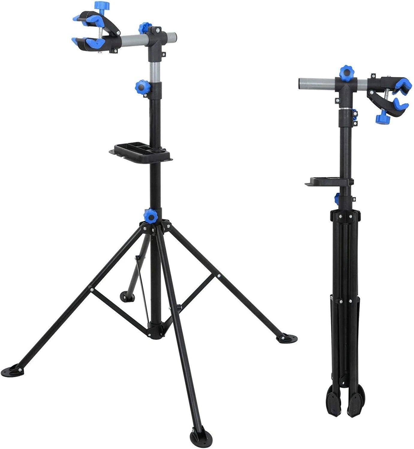 Adjustable Bike Repair Work Stand With Bonus Tool Tray For Home Bicycle Mechanic