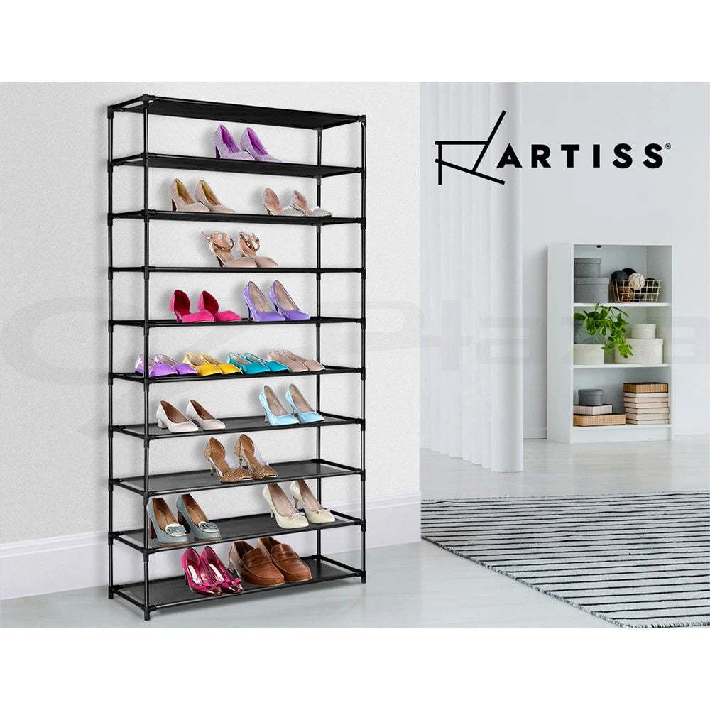 Shoe Rack Storage Cabinet Stackable Shelves Stand 10 Tiers Black