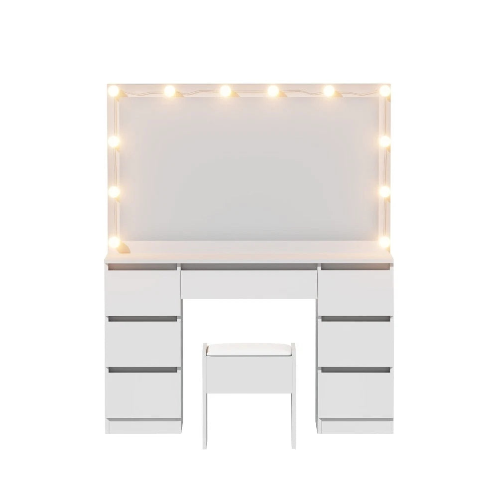 Dressing Table Vanity Desk Set Stool 12 Led Bulbs White