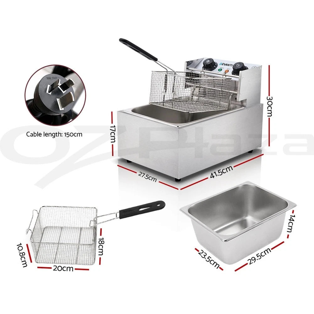 Commercial Electric Deep Fryer 10L Basket Chip Cooker Stainless Steel