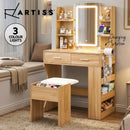 📦Dressing Table LED Vanity Desk Set Stool Charging Station Mirror Wood