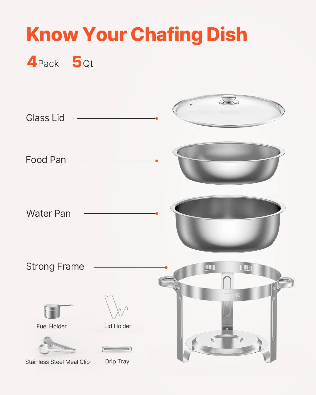 Round Chafing Dish Buffet Set Full-Size Pan Stainless Steel