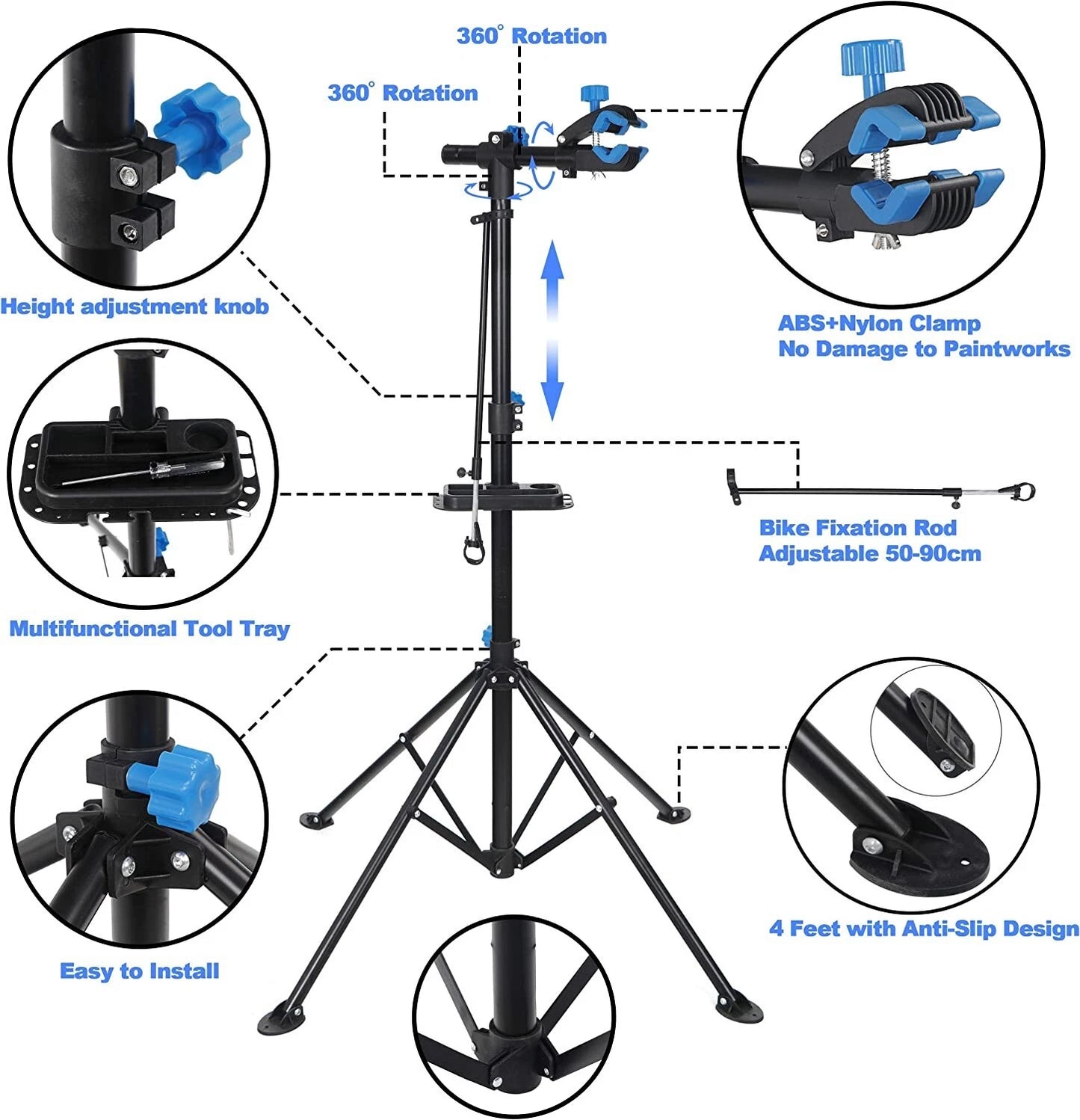 Adjustable Bike Repair Work Stand With Bonus Tool Tray For Home Bicycle Mechanic