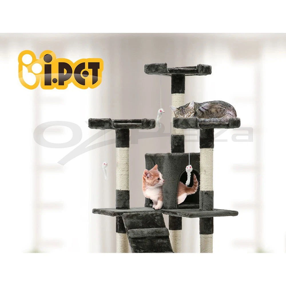 Cat Tree Tower Scratching Post Scratcher 180cm Wood Condo House Toys Grey