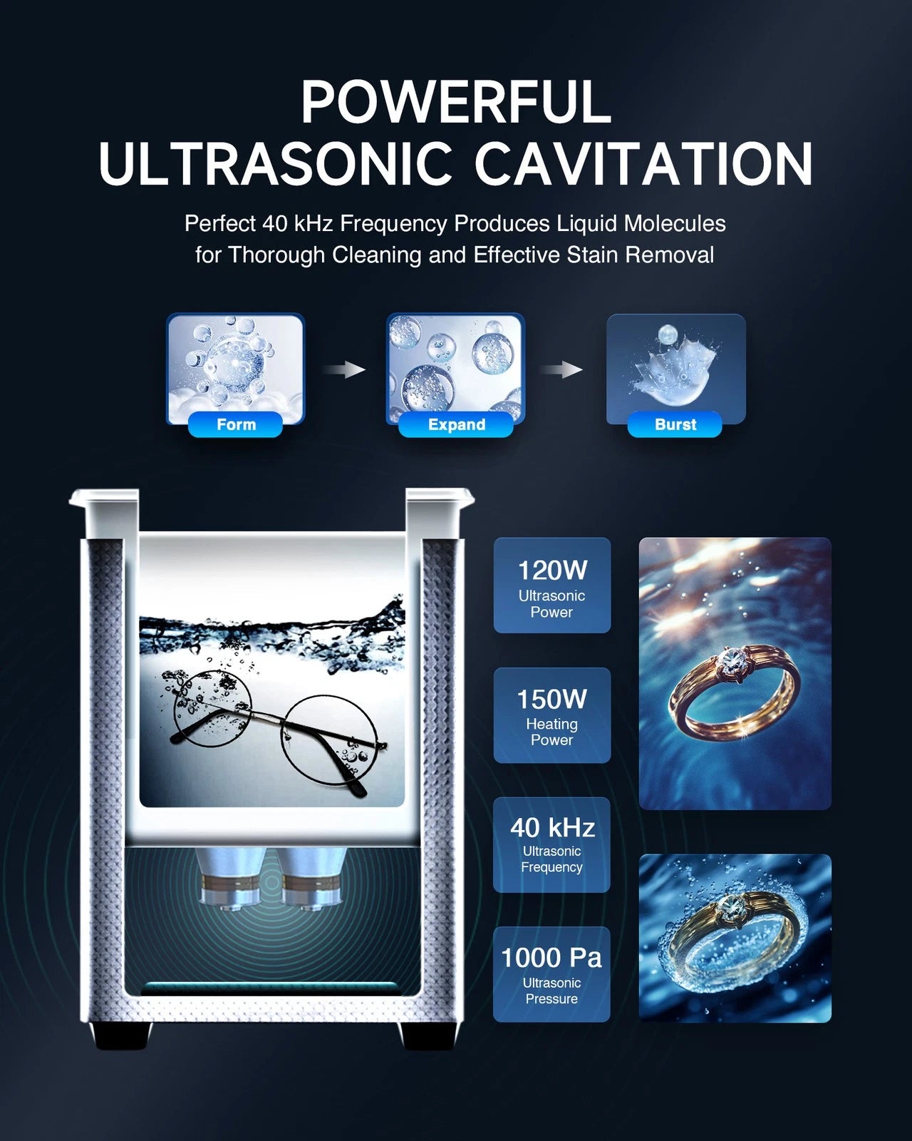 Ultrasonic Cleaner with Heater & Timer for Glasses Earrings Auto Parts More 3L