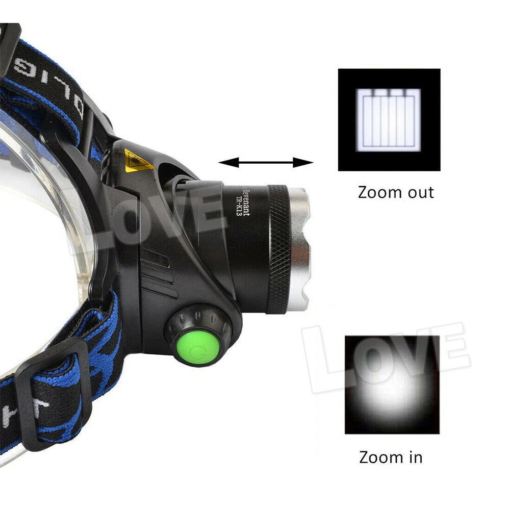 100000LM LED Headlamp Rechargeable Zoomable Headlight XML T6 Head Torch