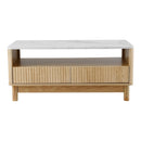 📦 Coffee Table End Table Shelf Drawer Marble Effect Wood&White 90CM