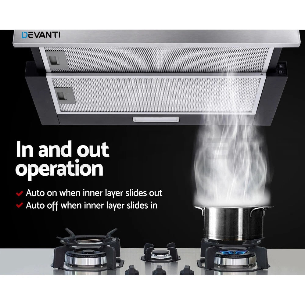 600mm Range Hood 60cm Slide out Rangehood Kitchen Canopy Stainless Steel