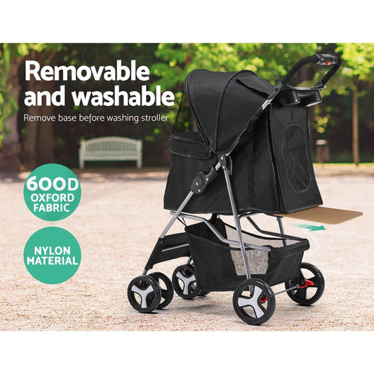 Pet Stroller Pram Dog Cat Carrier Cage Travel Pushchair Foldable 4 Wheels