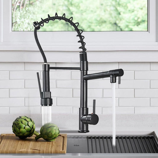 Black Kitchen Mixer Taps 360° Swivel Pull Out Spout Spray Sink Faucet Brass