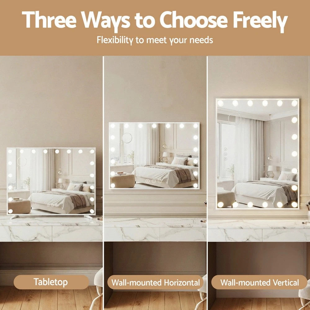Makeup Mirror 80x65cm Hollywood Vanity Mirrors w/ LED Light White Frame