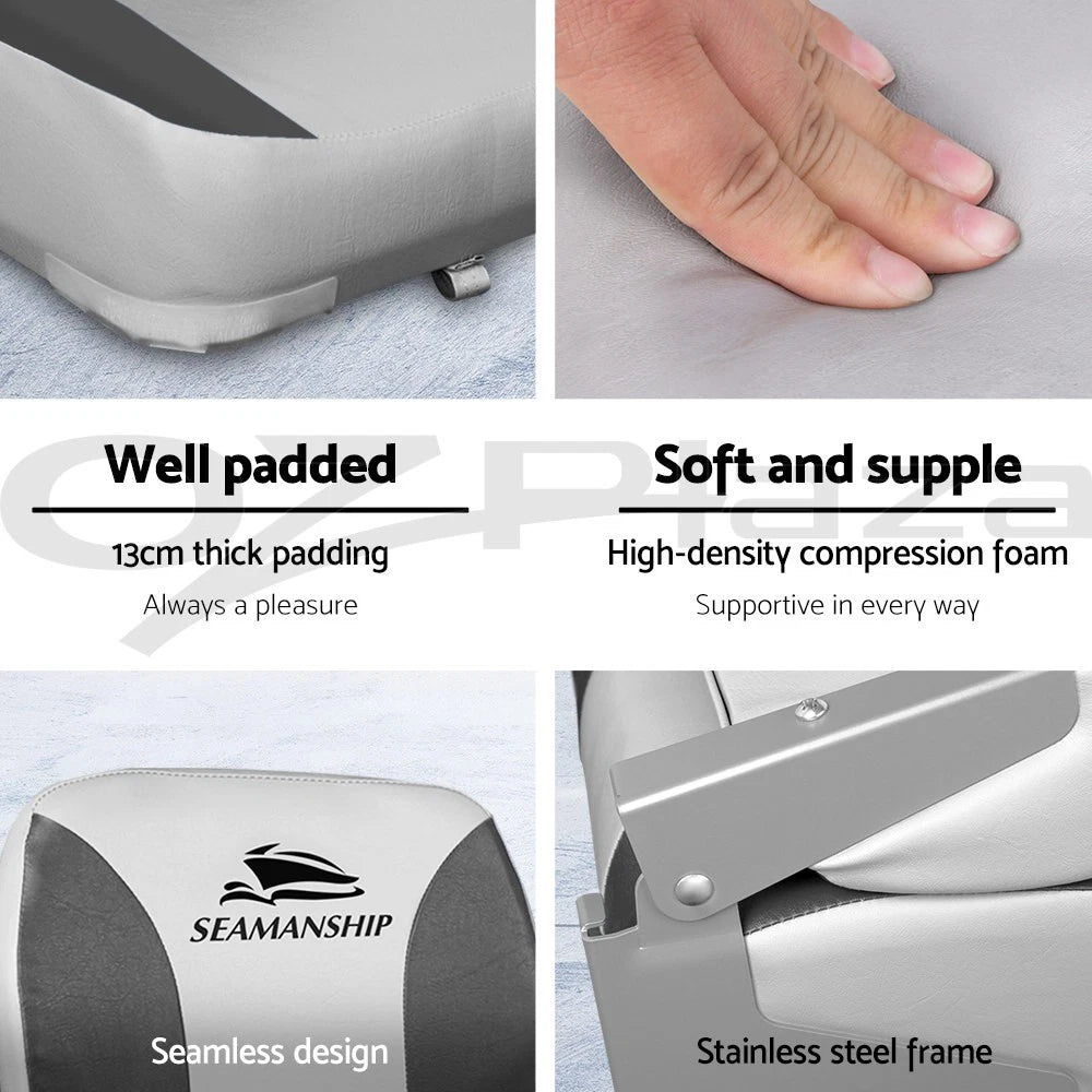 Seamanship 2X Folding Boat Seats Seat Marine Seating Set All Weather Swivel Grey