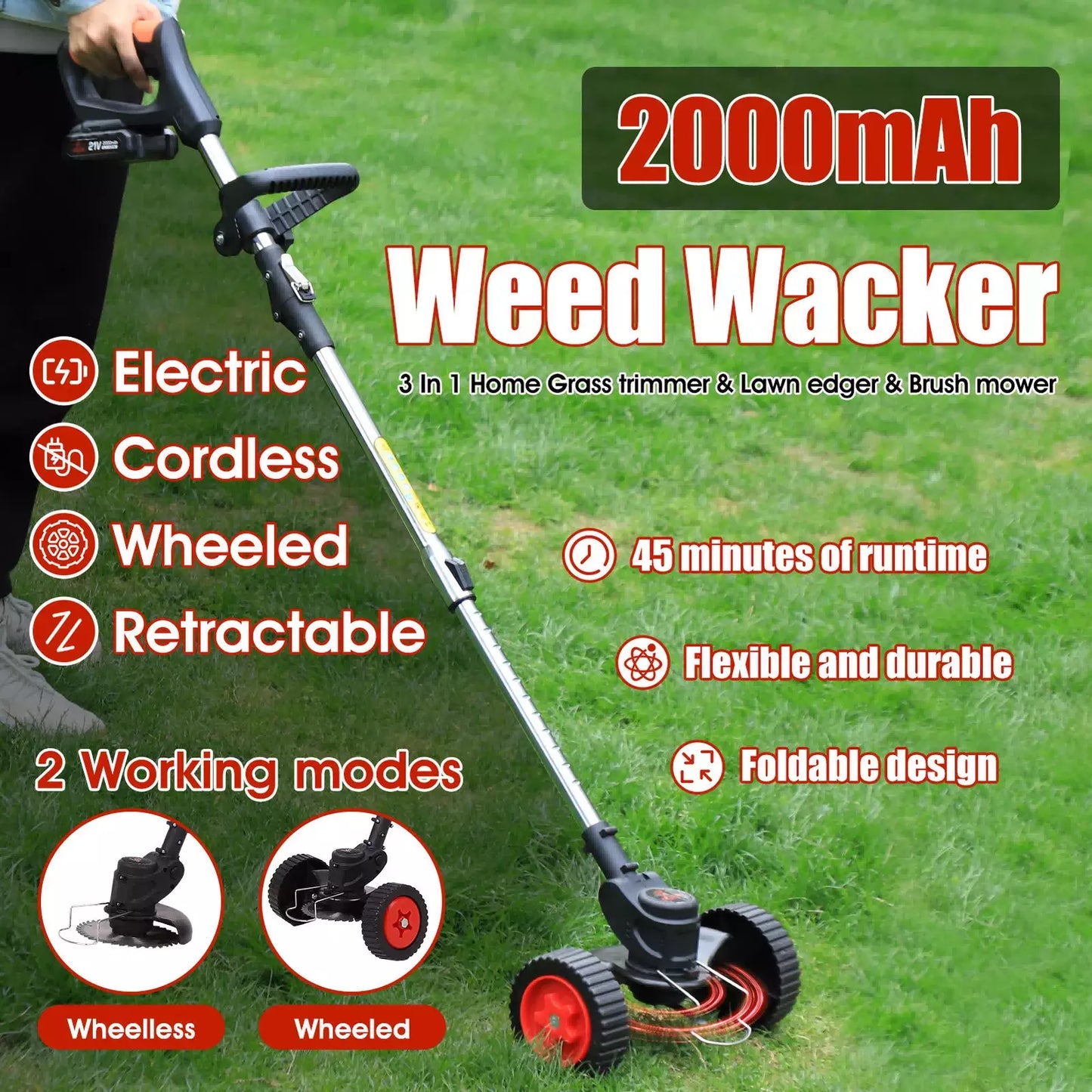 Cordless Electric Grass String Trimmer Lawn Cutter Brush Mower Whipper Snipper