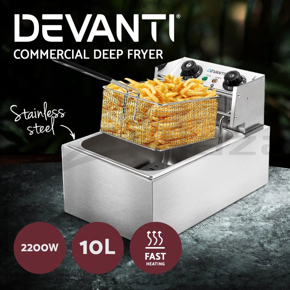 Commercial Electric Deep Fryer 10L Basket Chip Cooker Stainless Steel