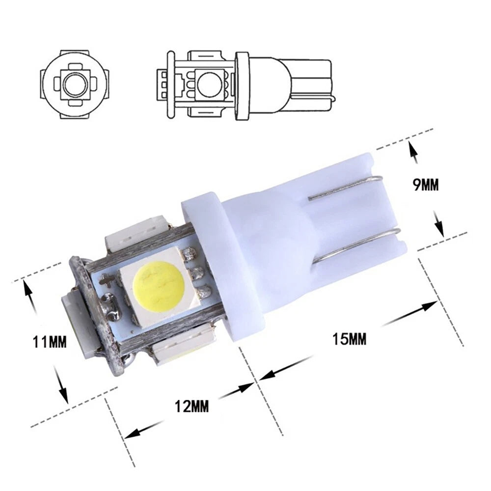 10 x White T10 194 168 SMD 5050 LED Car Wedge Tail Side Parking Light Globe 12V