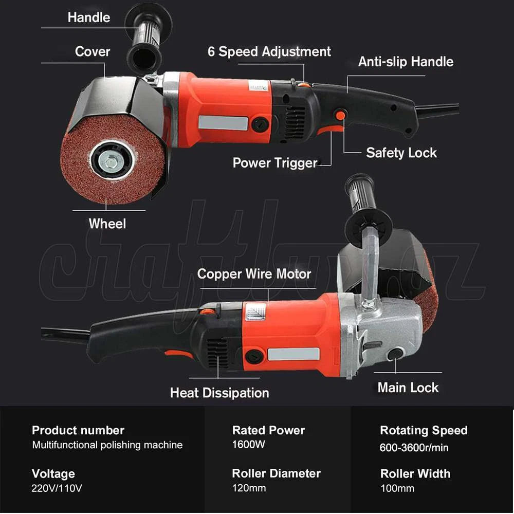 Electric Burnishing Polishing Drawing Machine Drum Sander 2 Grinding Wheel 1600w