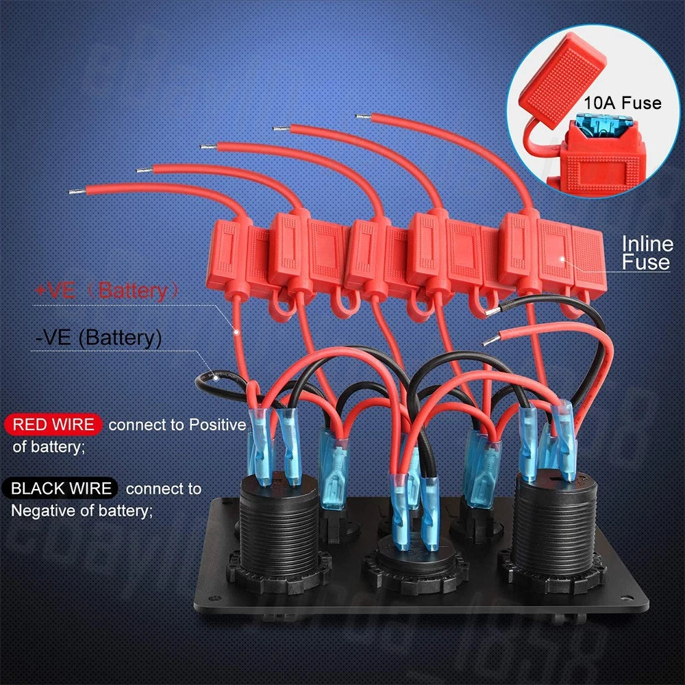 5 Gang 12V Switch Panel LED Rocker USB ON-OFF Toggle For Car Boat Marine Caravan