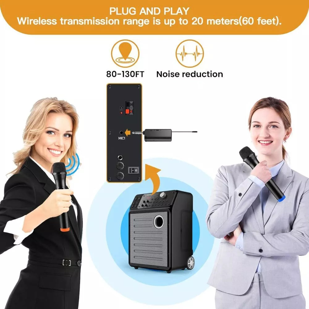 2x Handheld Wireless Microphone Cordless UHF Dynamic Mic System Karaoke Receiver