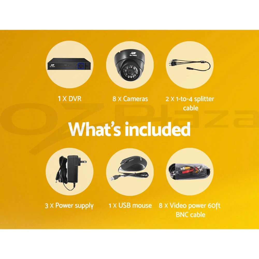 UL-TECH 1080P Security Camera System 8CH DVR with 8 CCTV Dome Cameras