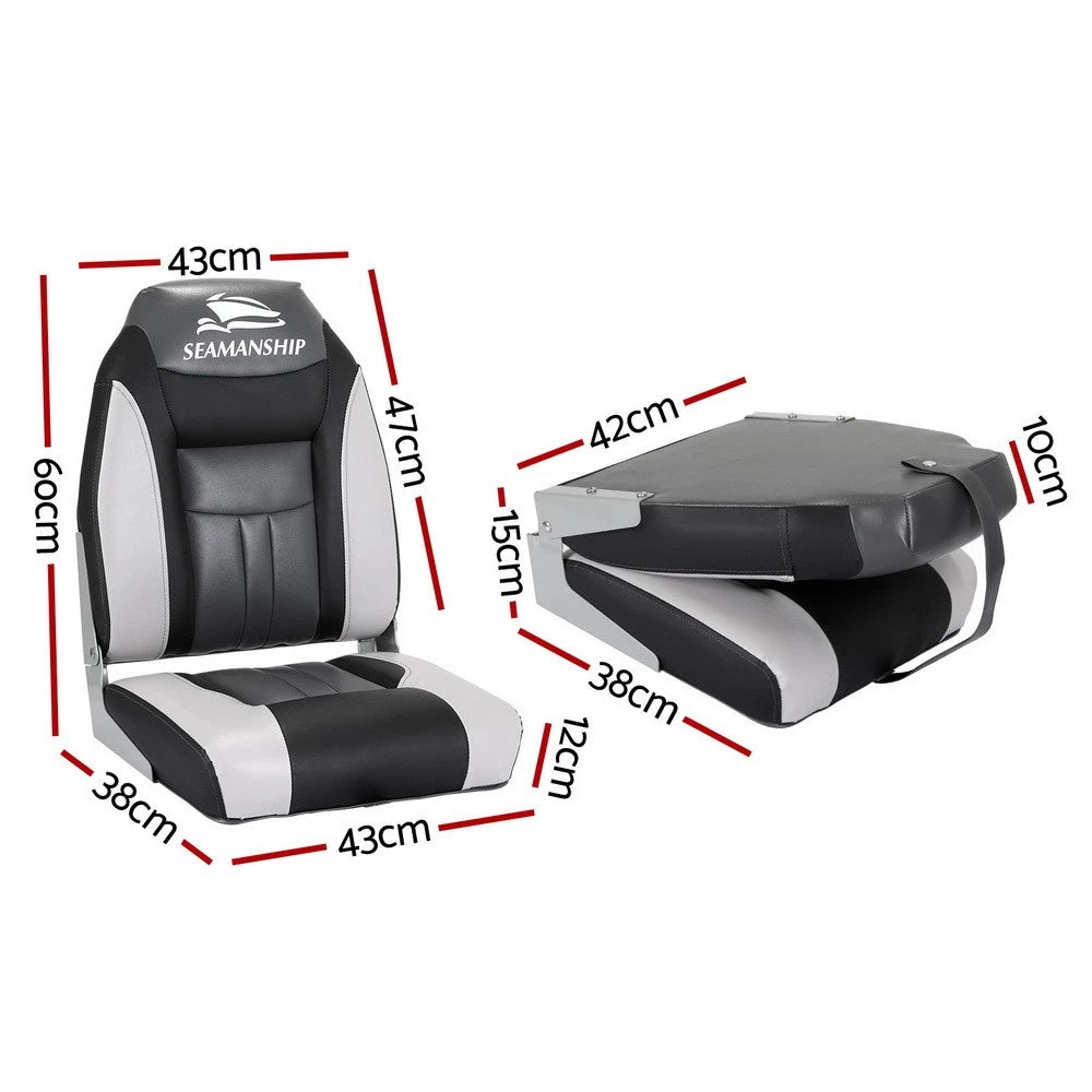 Seamanship 2X Folding Boat Seats Seat Marine Seating Set All Weather Swivels BK