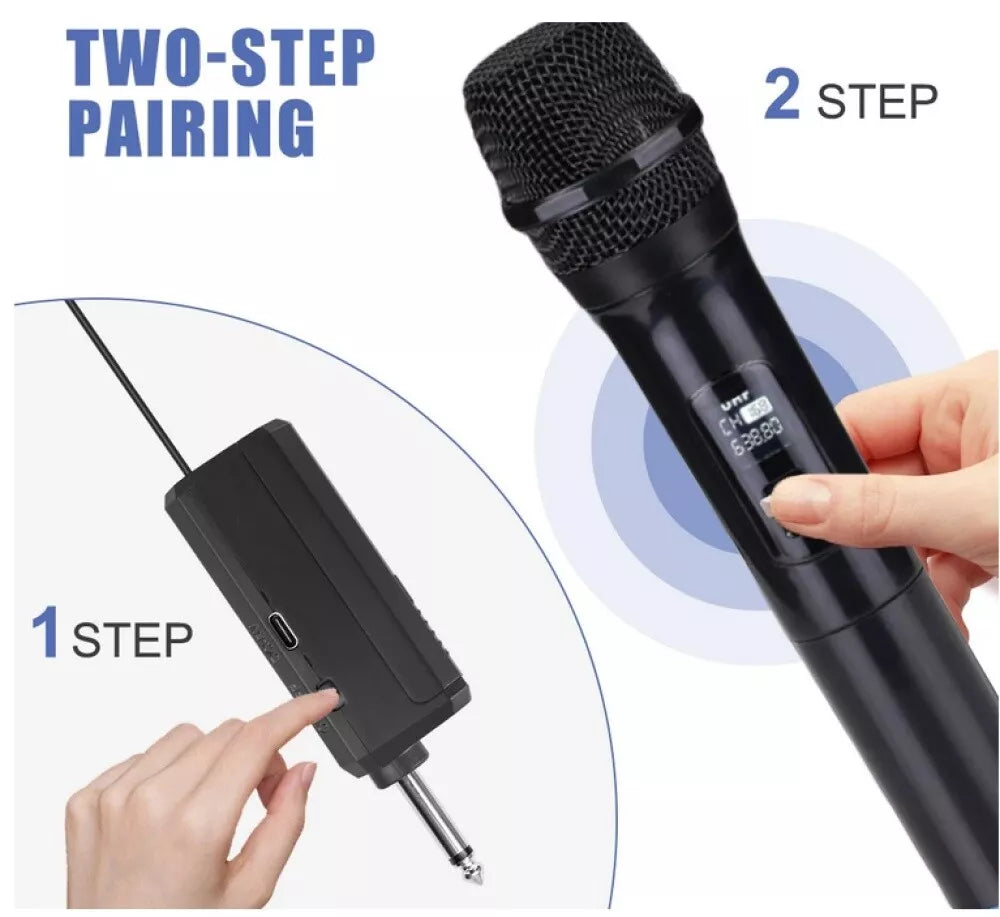 2x Handheld Wireless Microphone Cordless UHF Dynamic Mic System Karaoke Receiver
