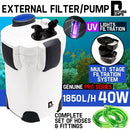 ✅Aquarium External Canister Filter Aqua Fish Tank Pond Pump UV Light 1850 L/H