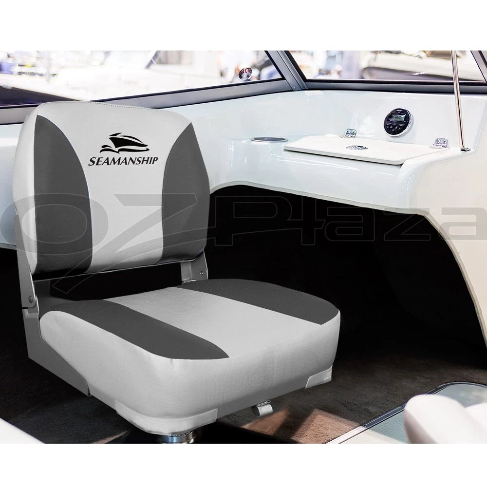 Seamanship 2X Folding Boat Seats Seat Marine Seating Set All Weather Swivel Grey