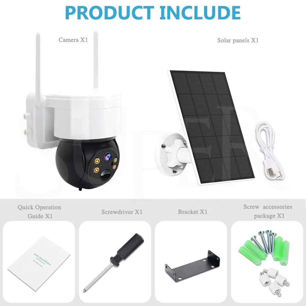 Solar Security Camera IP Battery Powered Outdoor Wireless WiFi CCTV PTZ Camera