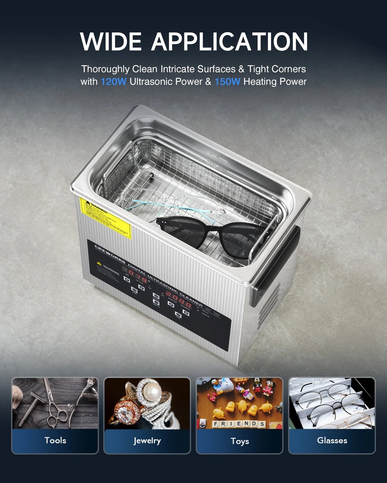 Ultrasonic Cleaner with Heater & Timer for Glasses Earrings Auto Parts More 3L