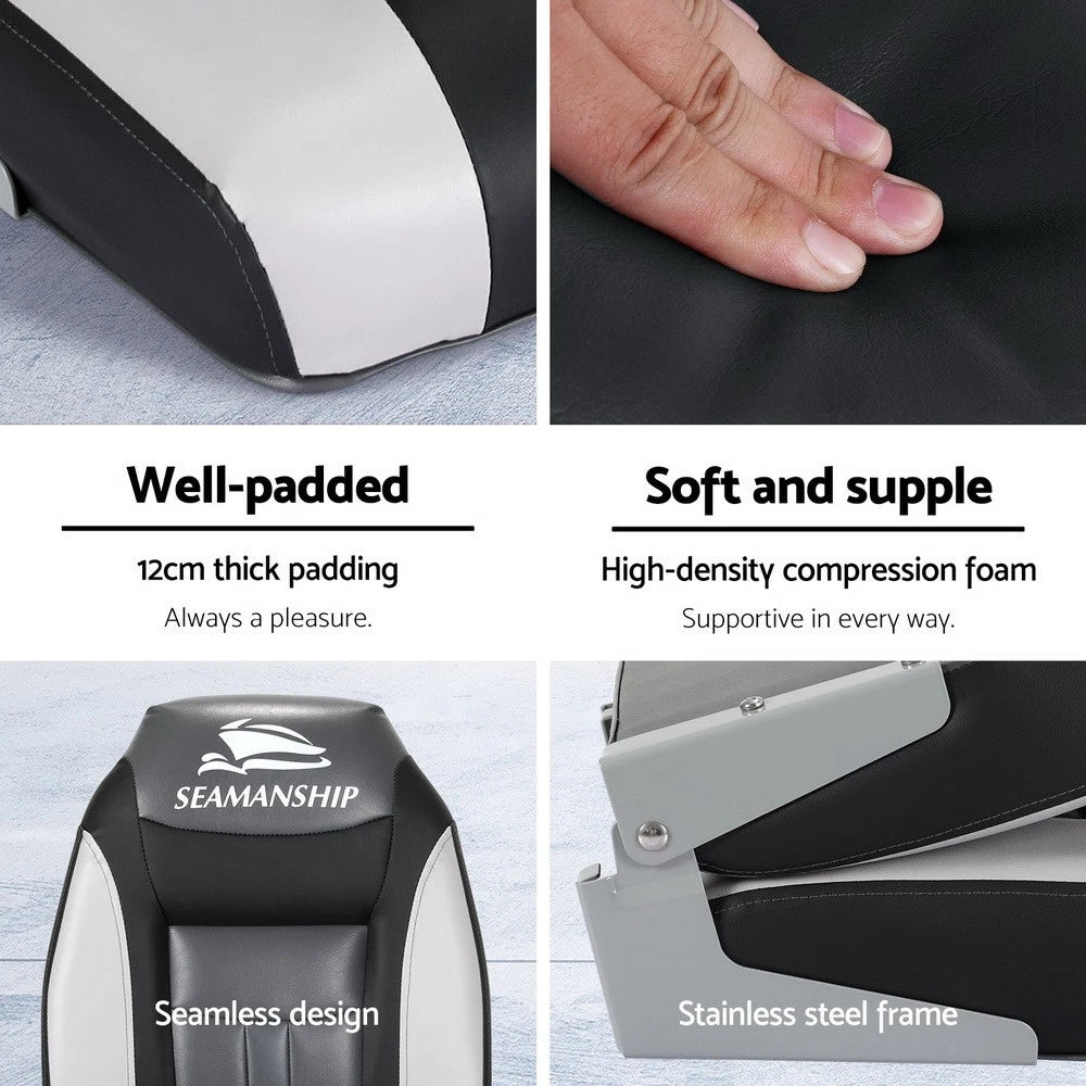 Seamanship 2X Folding Boat Seats Seat Marine Seating Set All Weather Swivels BK