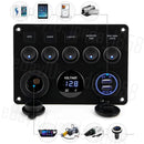✅5 Gang 12V Switch Panel LED Rocker USB ON-OFF Toggle For Car Boat Marine Caravan
