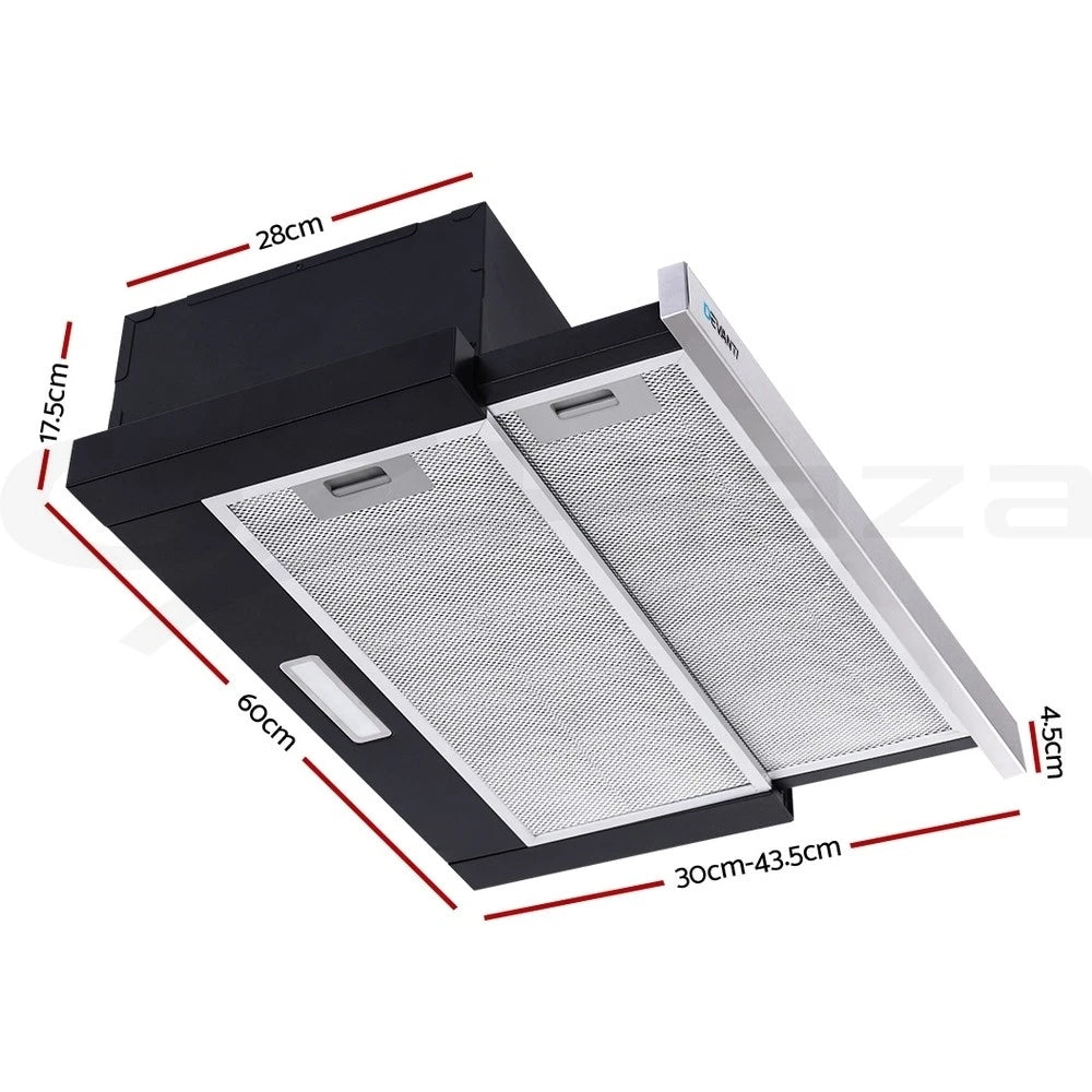 600mm Range Hood 60cm Slide out Rangehood Kitchen Canopy Stainless Steel
