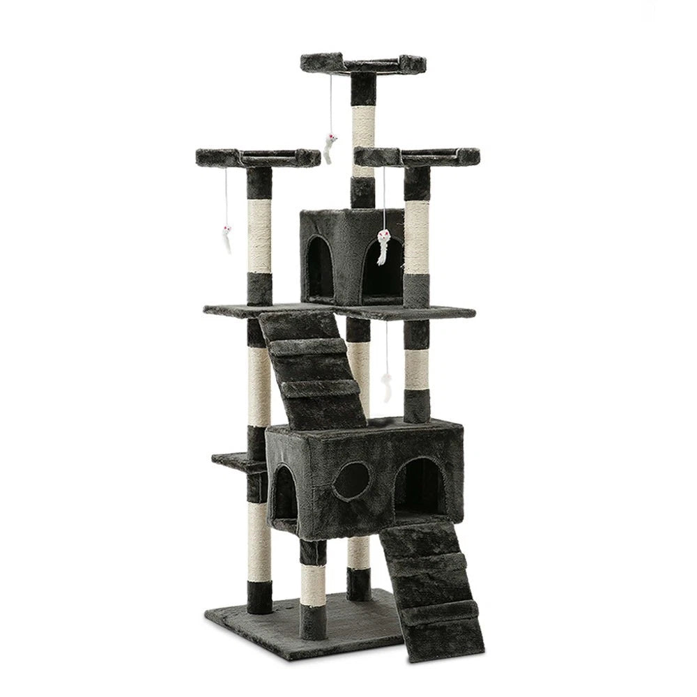 Cat Tree Tower Scratching Post Scratcher 180cm Wood Condo House Toys Grey