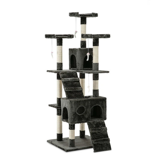 Cat Tree Tower Scratching Post Scratcher 180cm Wood Condo House Toys Grey