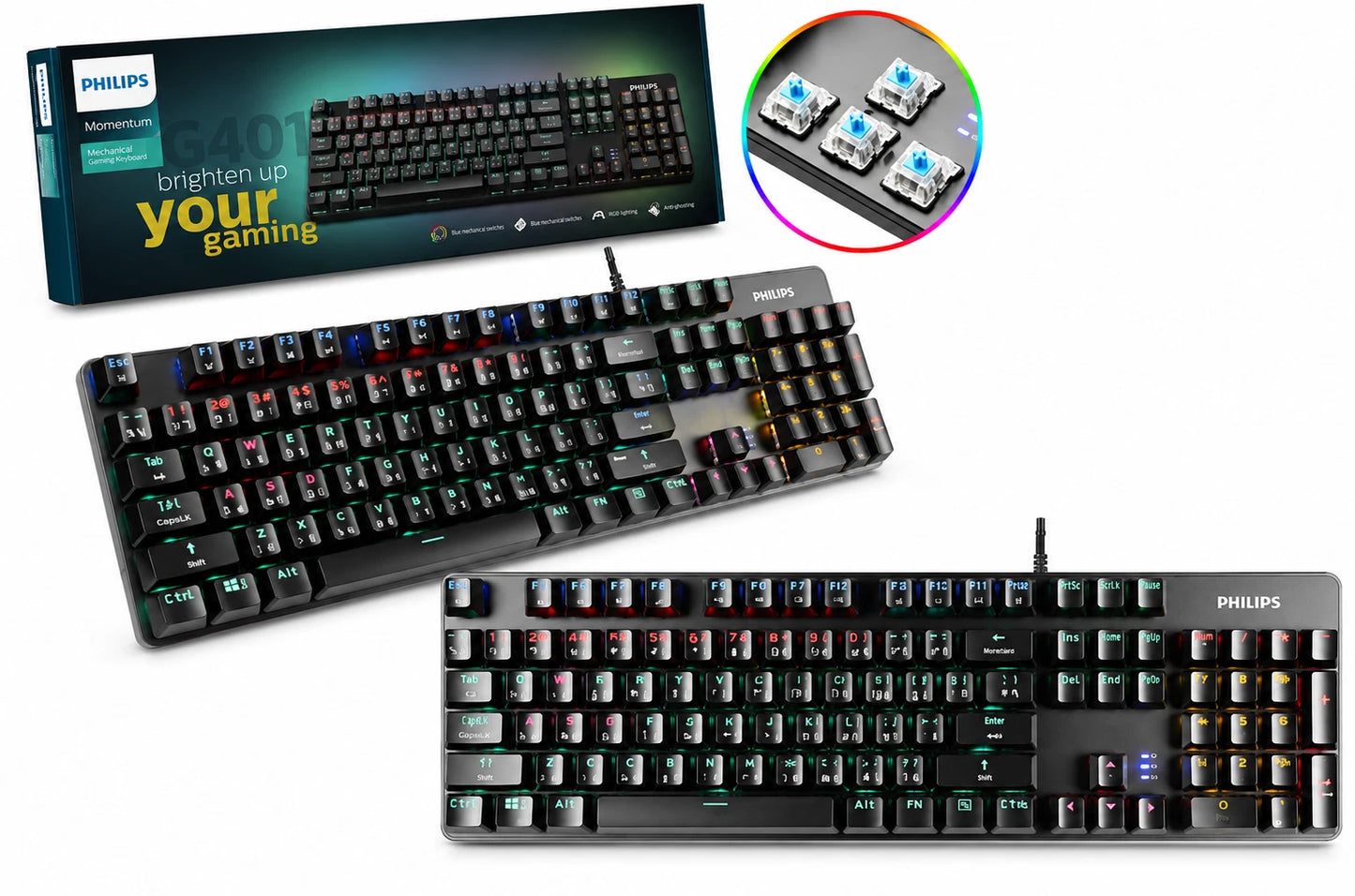 Philips Momentum USB Wired Mechanical Gaming Keyboard w/ Rainbow Backlight