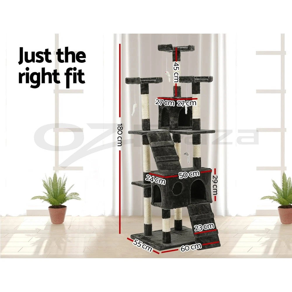 Cat Tree Tower Scratching Post Scratcher 180cm Wood Condo House Toys Grey