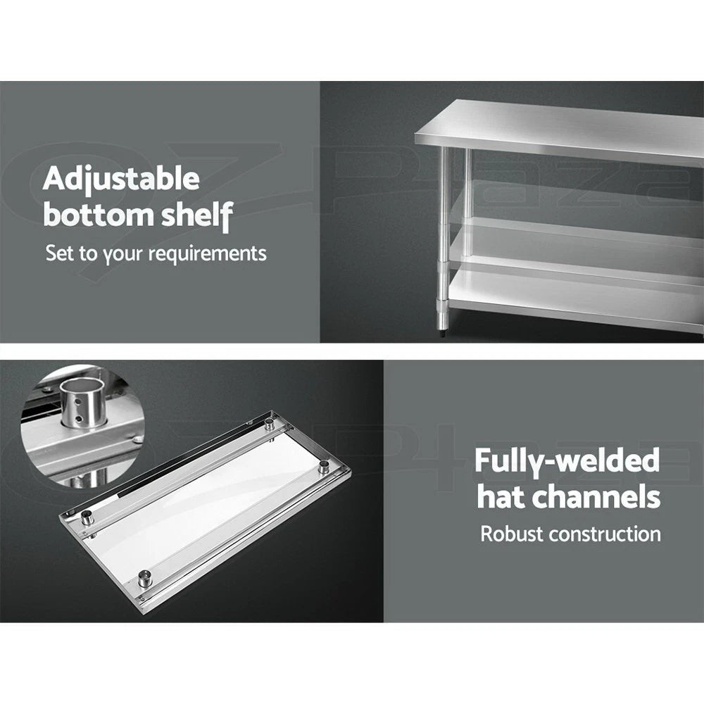 Stainless Steel Kitchen Benches Work Bench Food Prep Table 1219x610mm 304