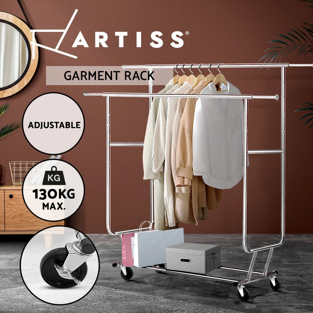 Clothes Rack Airer Double Rail Stand Metal Adjustable Hanger Portable