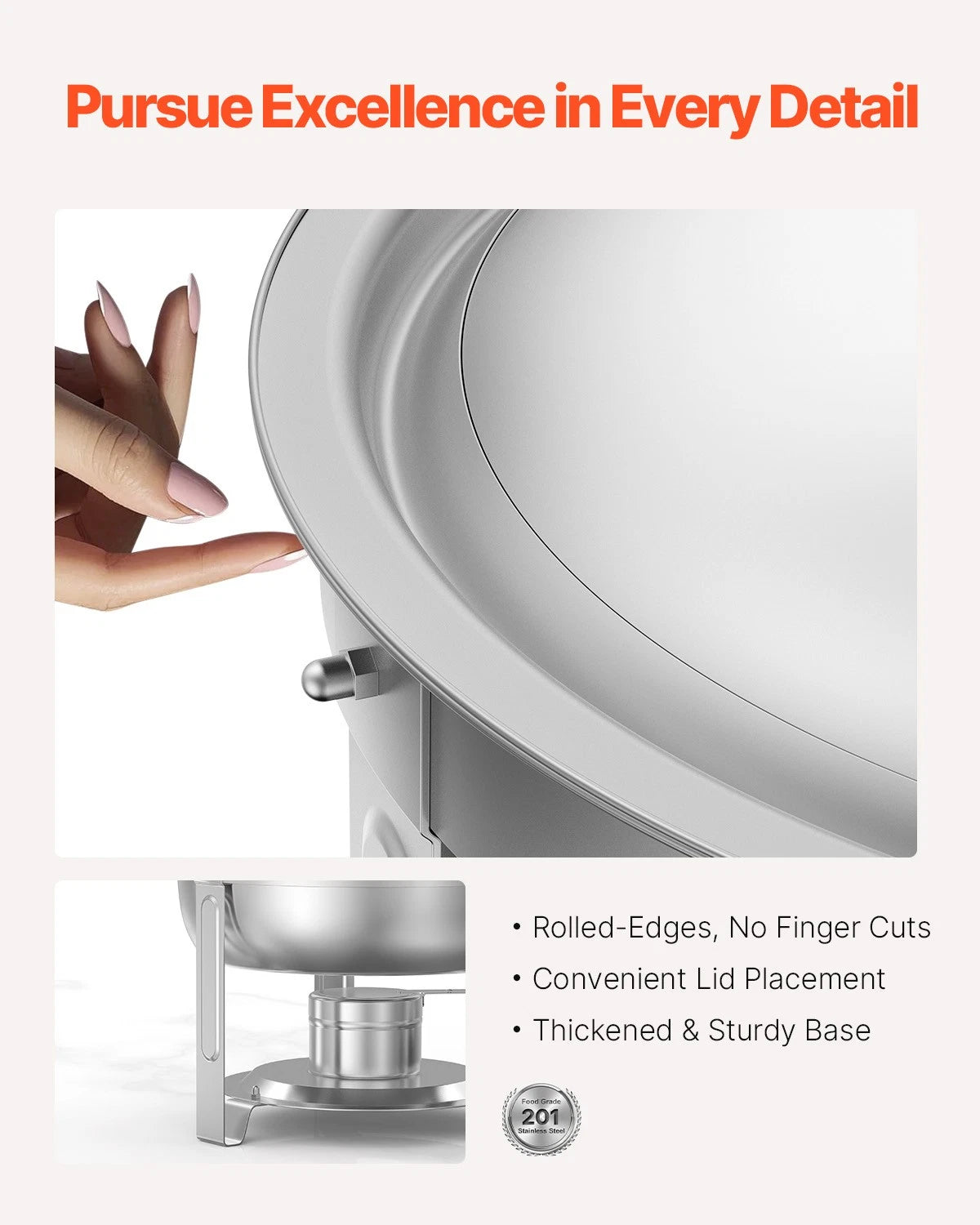 Round Chafing Dish Buffet Set Full-Size Pan Stainless Steel