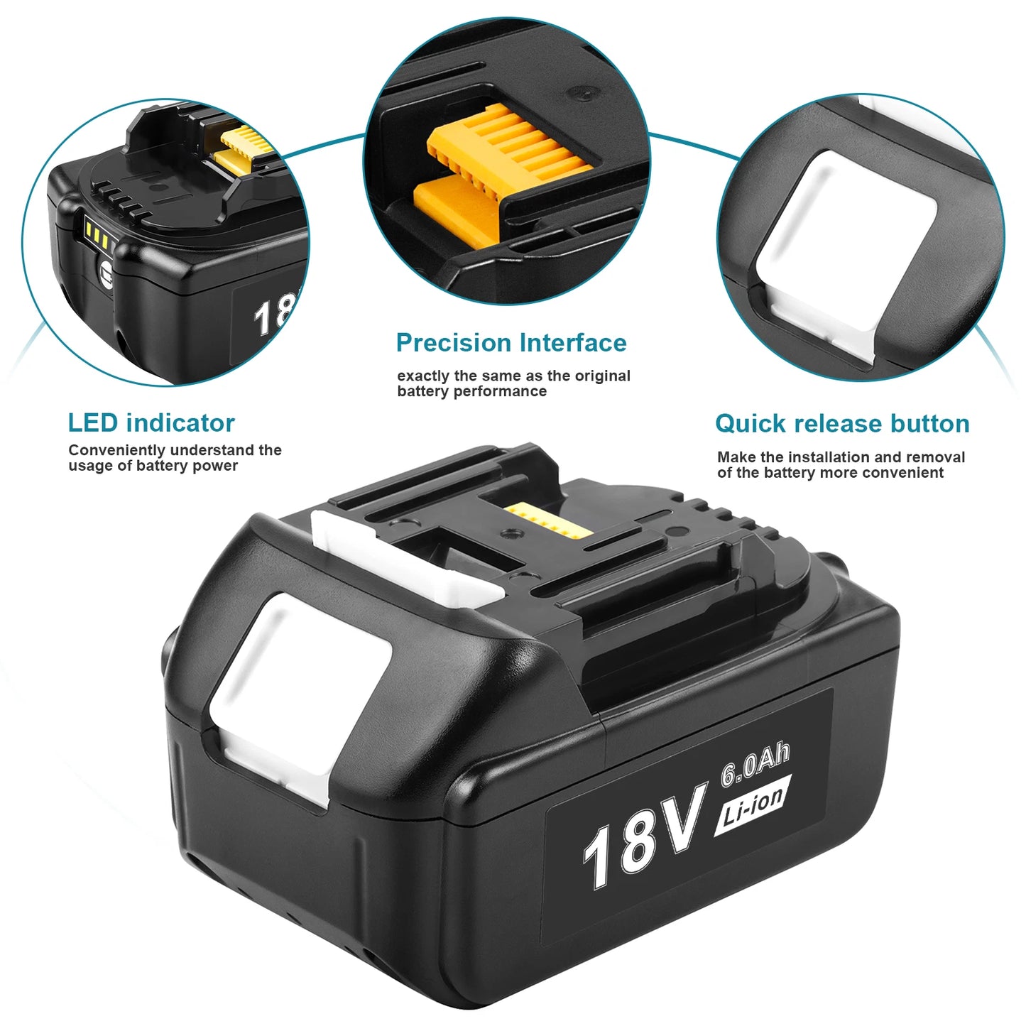 2 Pack 6.0AH Battery For Makita 18V for LXT BL1860 BL1840 BL1830 BL1850 Li-Ion