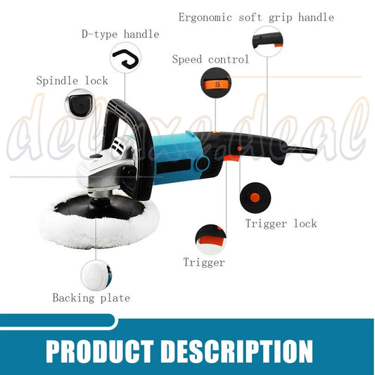 Polisher Car Buffer Pad Electric Machine Tool Kit 6 Speed 1600W 240V 180mm 150mm