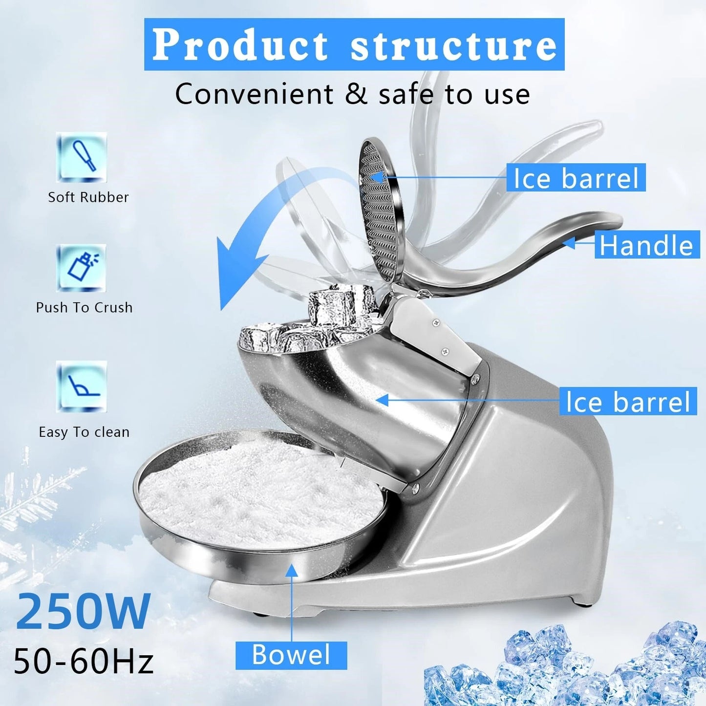 Electric Ice Crusher Shaver Snow Cone Maker Commercial Machine 250W
