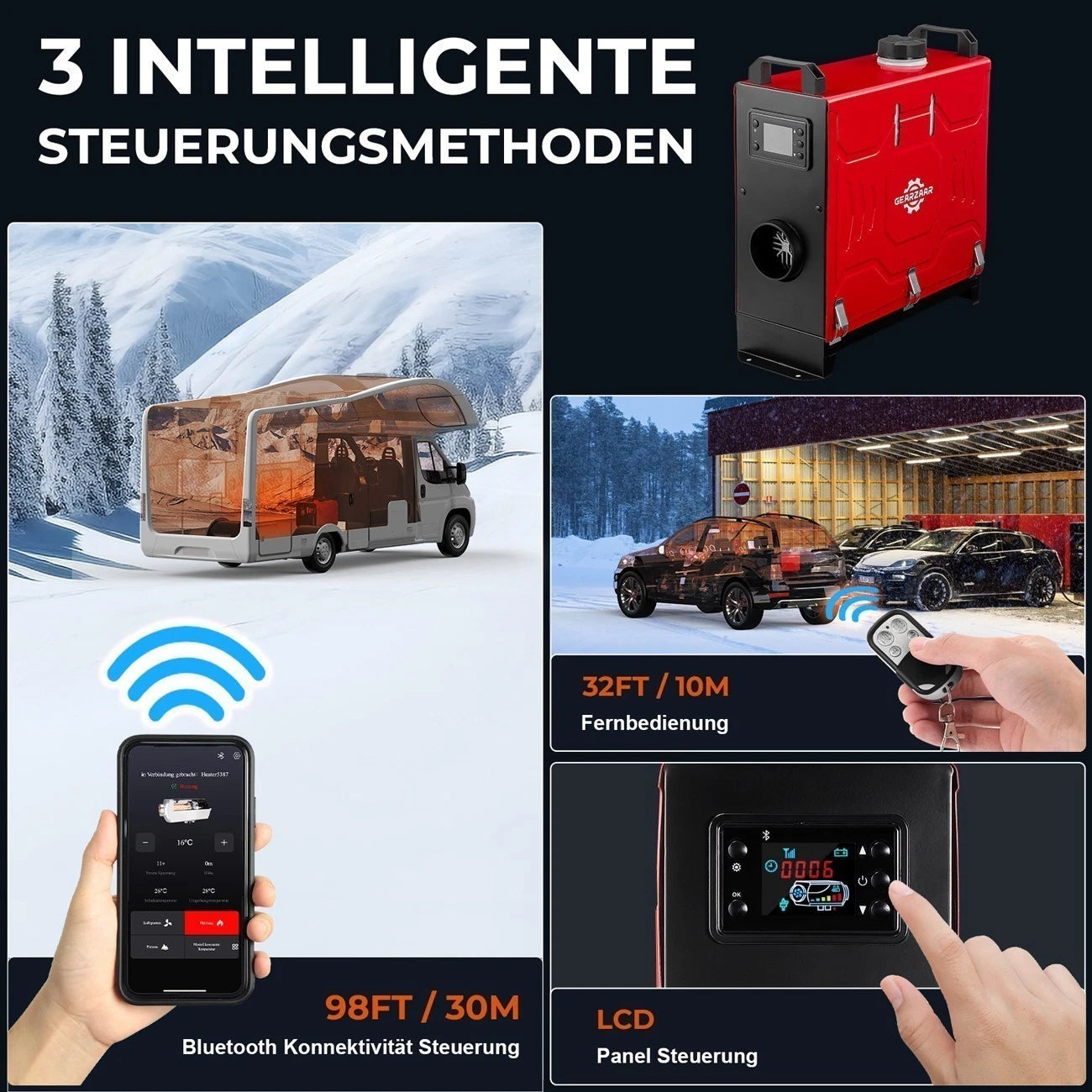 8KW Diesel Air Heater 12V 24V bluetooth App LCD Remote W/ 110-240V Volt Adapter