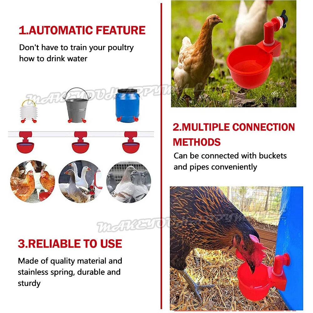 10 Automatic Chicken Water Cup Waterer Poultry Drinking Bowl Feeder Drinker Tool
