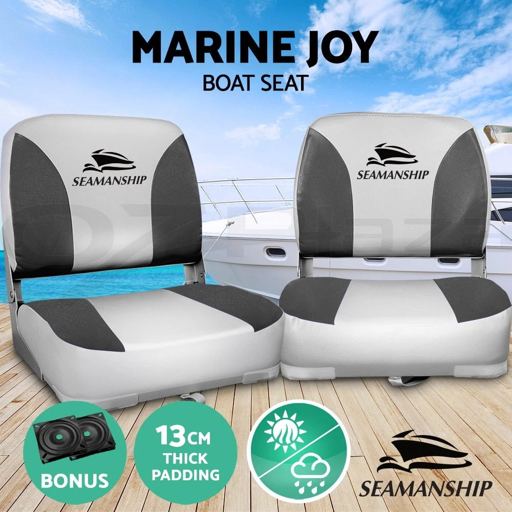 Seamanship 2X Folding Boat Seats Seat Marine Seating Set All Weather Swivel Grey