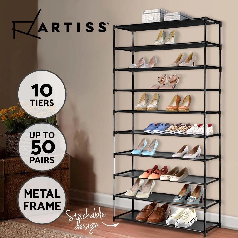 Shoe Rack Storage Cabinet Stackable Shelves Stand 10 Tiers Black